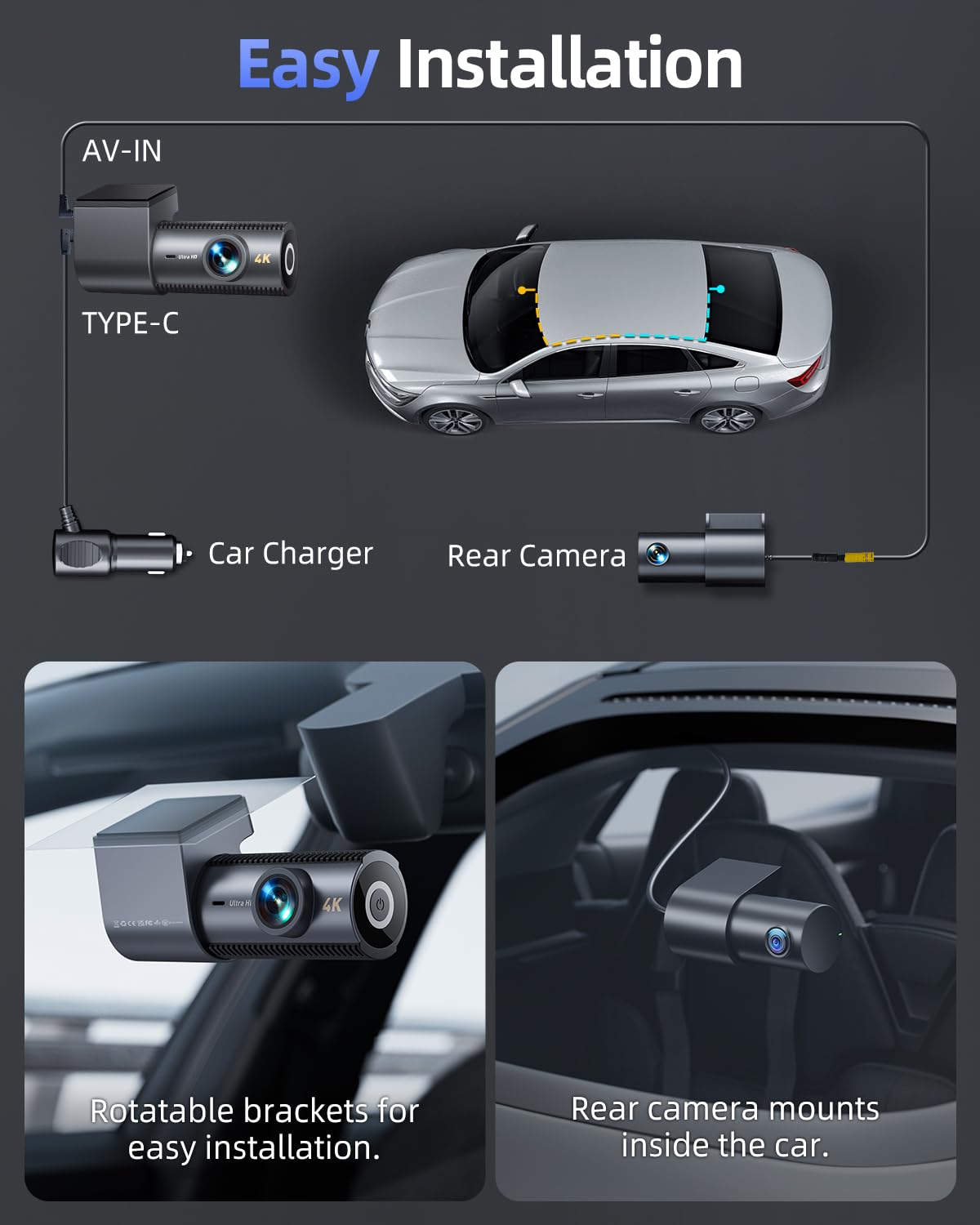 CIEVIE Dash Cam Front and Rear