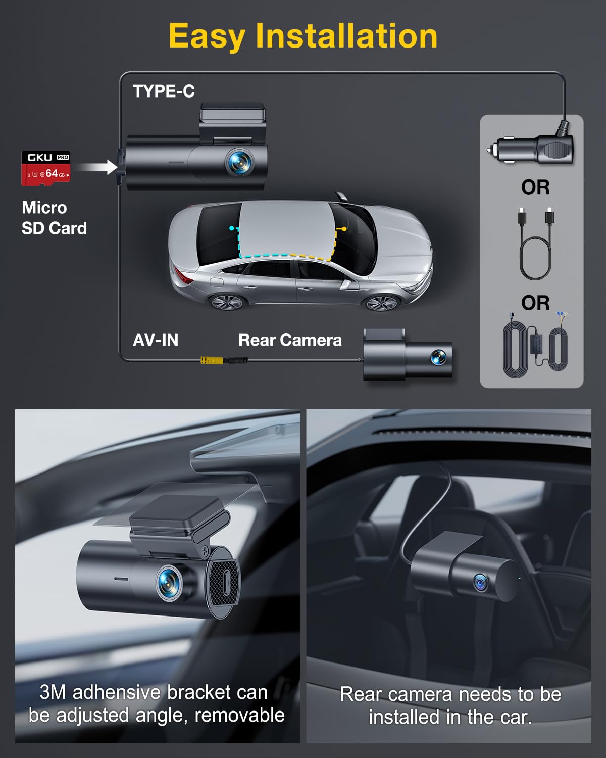 GKU 4K Dash Cam Front and Rear