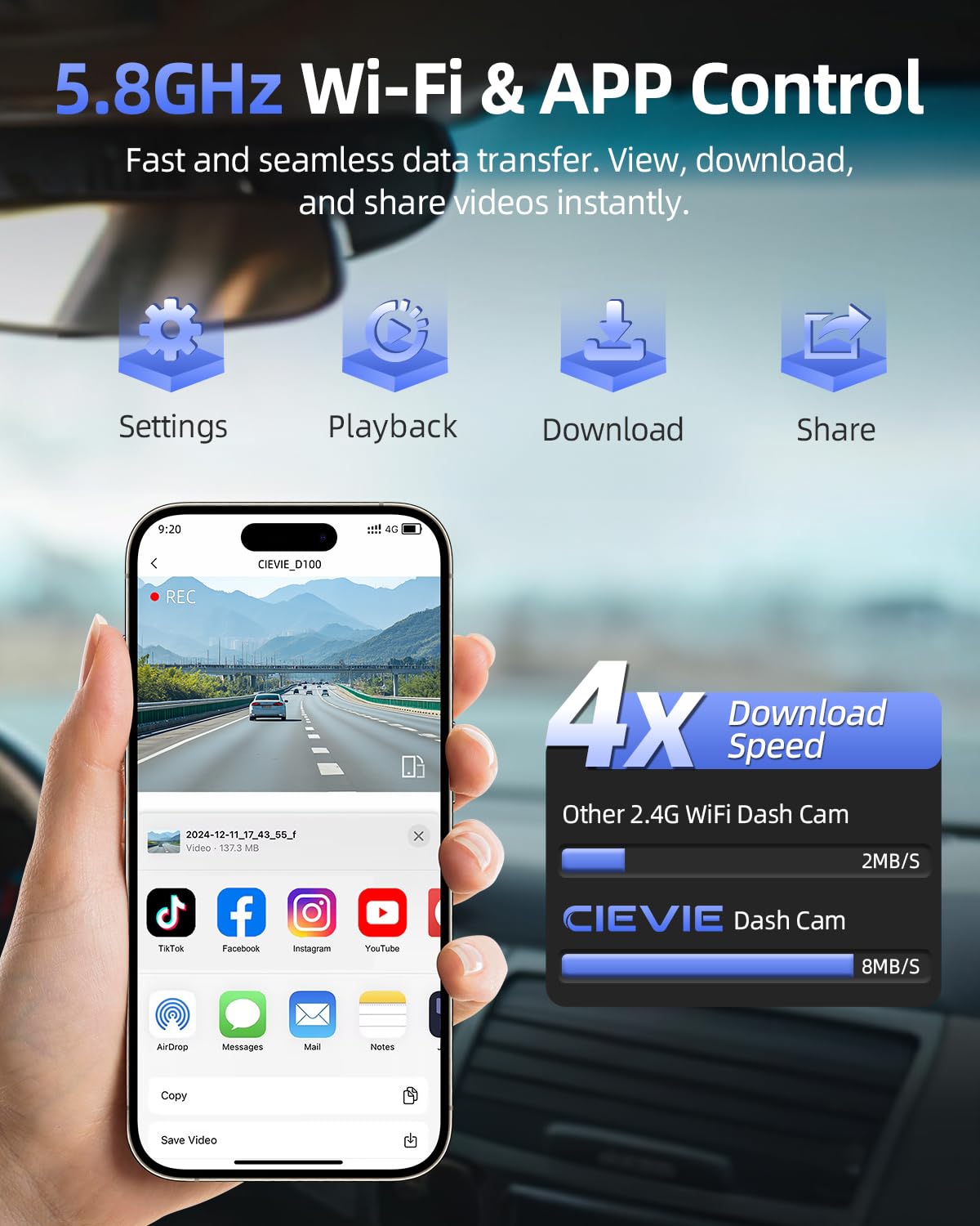 CIEVIE Dash Cam Front and Rear
