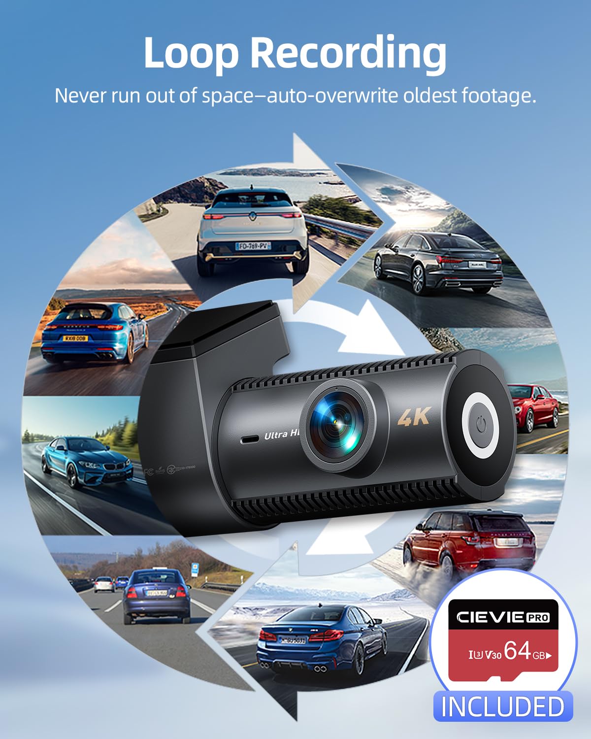 CIEVIE Dash Cam Front and Rear