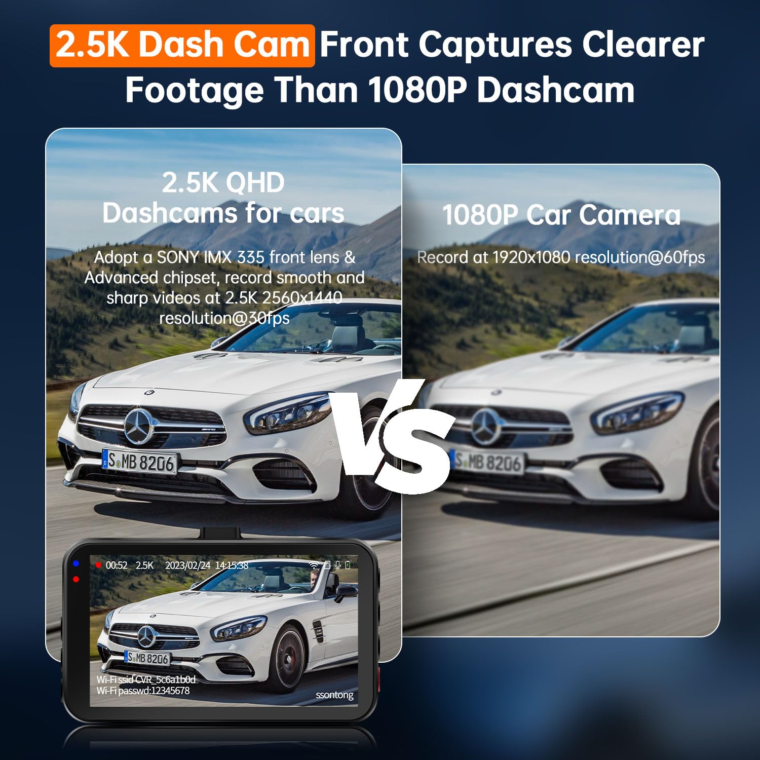 Dash Cam WiFi, Car Camera Dash Cam with 128GB Card Dashcam