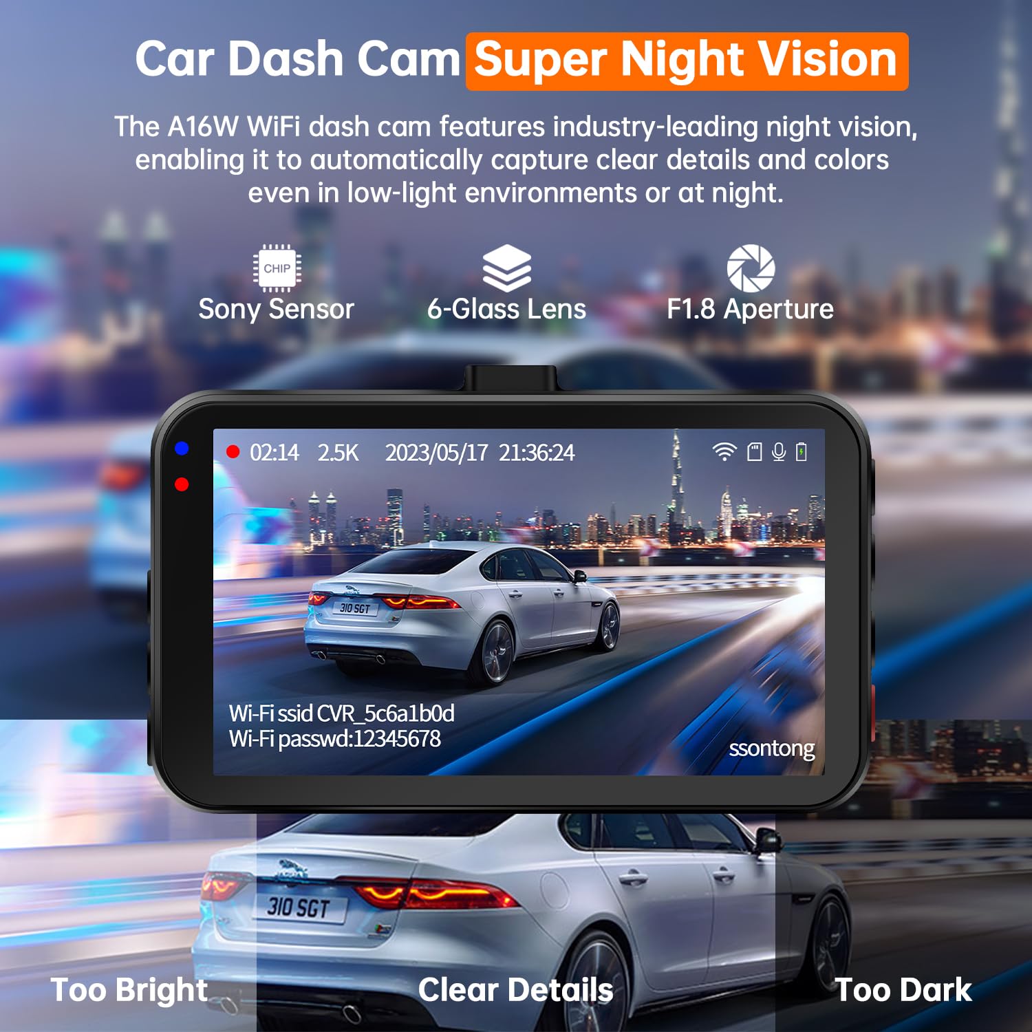 Dash Cam WiFi, Car Camera Dash Cam with 128GB Card Dashcam