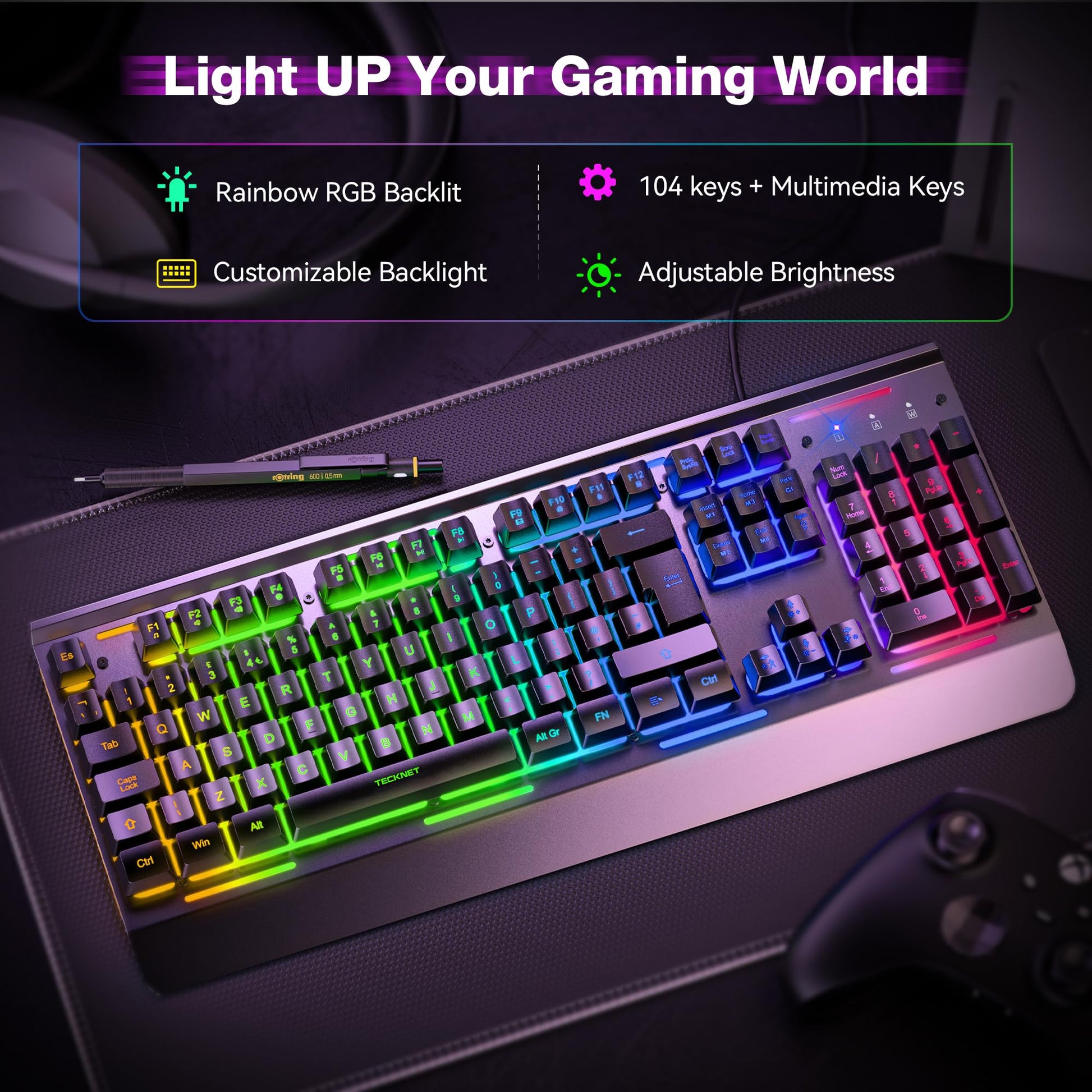 TECKNET RGB Gaming Keyboard UK Layout