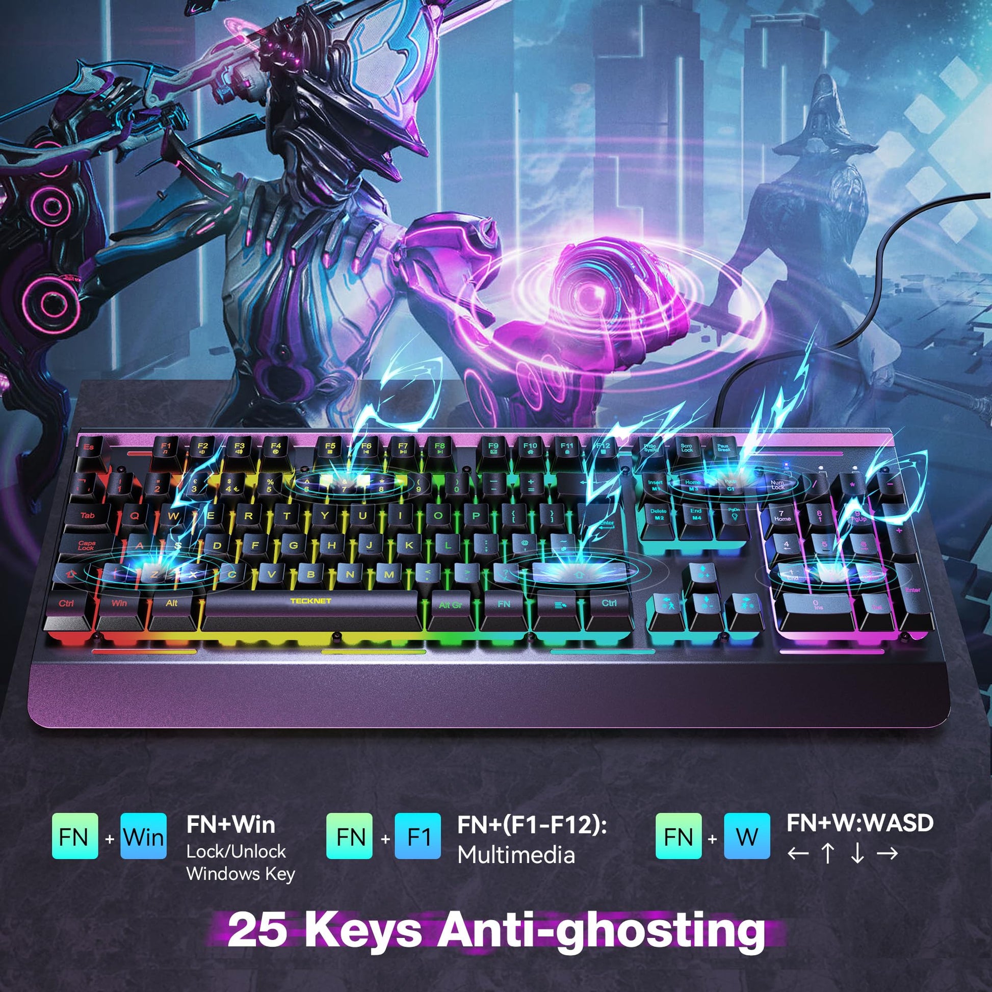 TECKNET RGB Gaming Keyboard UK Layout