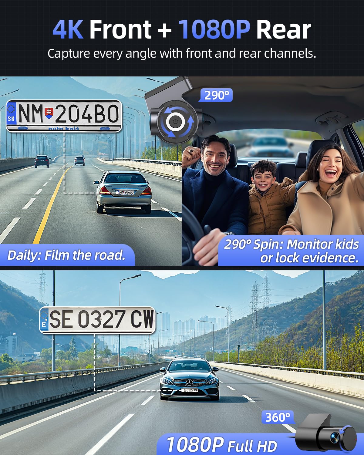 CIEVIE Dash Cam Front and Rear