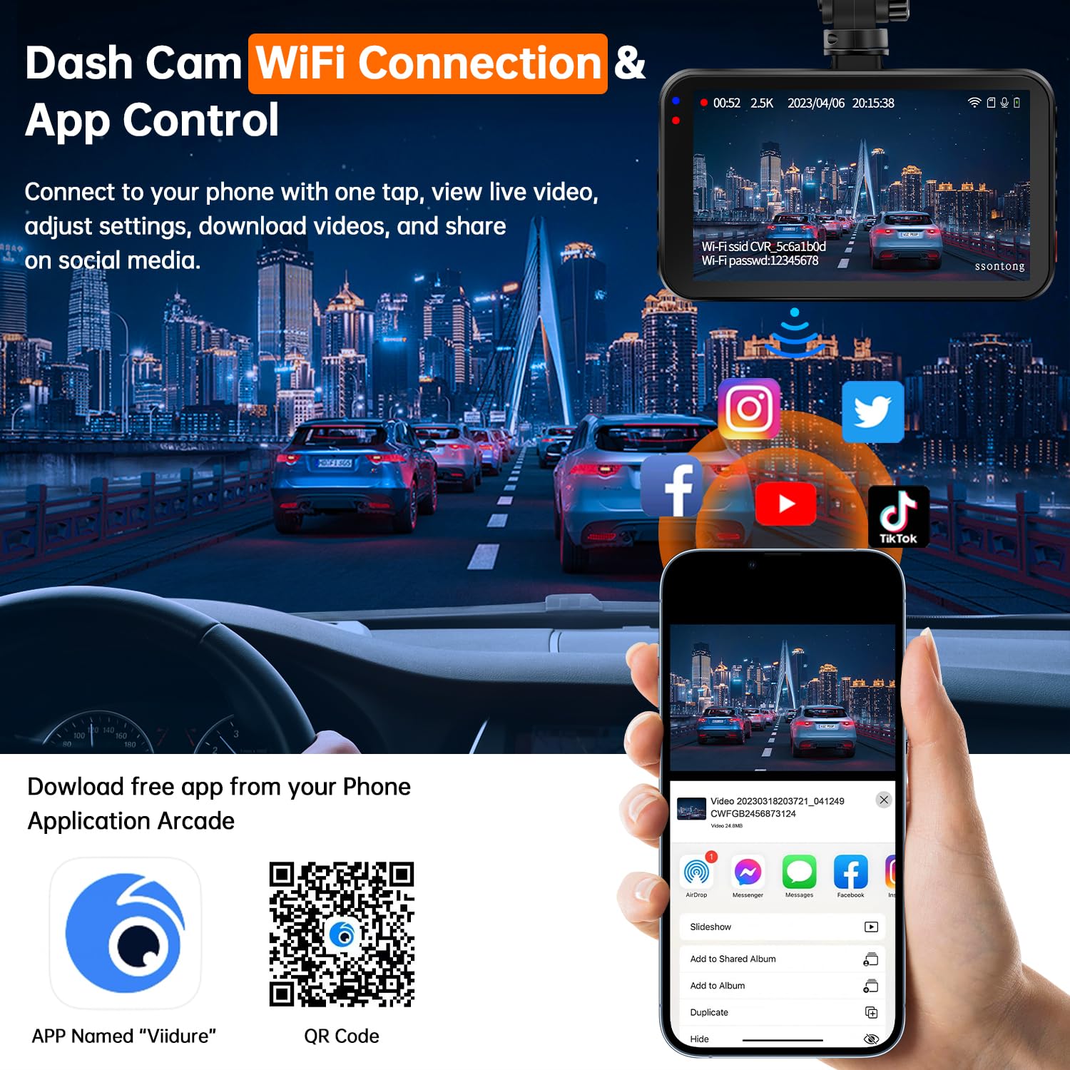 Dash Cam WiFi, Car Camera Dash Cam with 128GB Card Dashcam